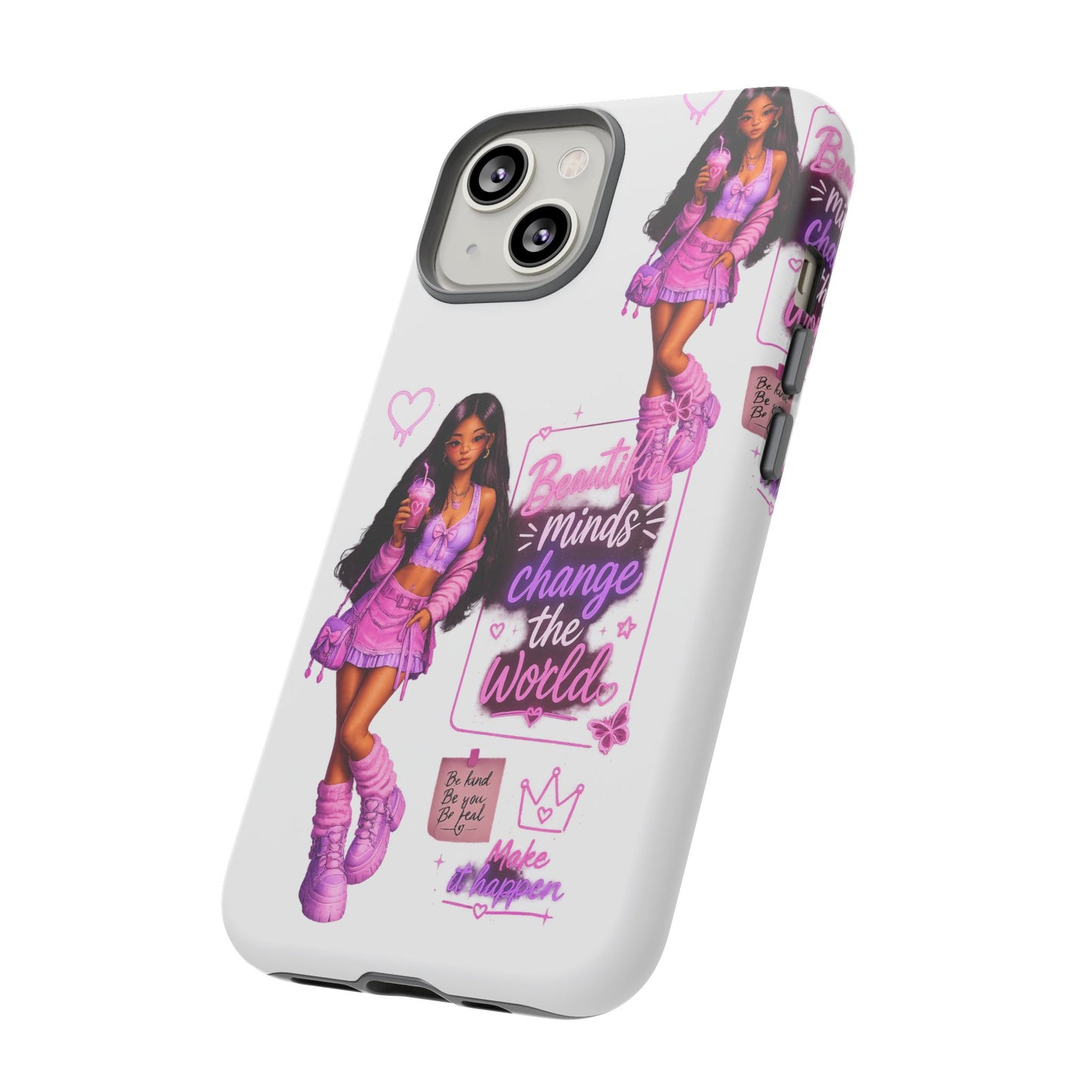 Empowerment Girl Phone Case — "Minds Change the World" Pink Aesthetic Protective Cover