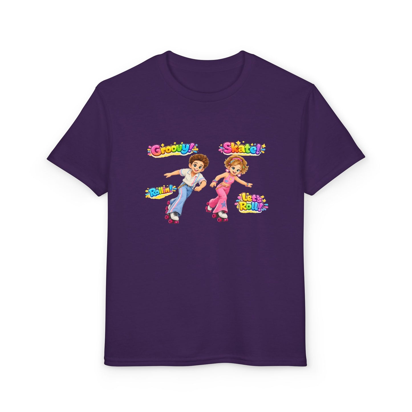 Youth Roller Skating T-Shirt — "Groovy! Skater!" Colorful Retro Kids Tee