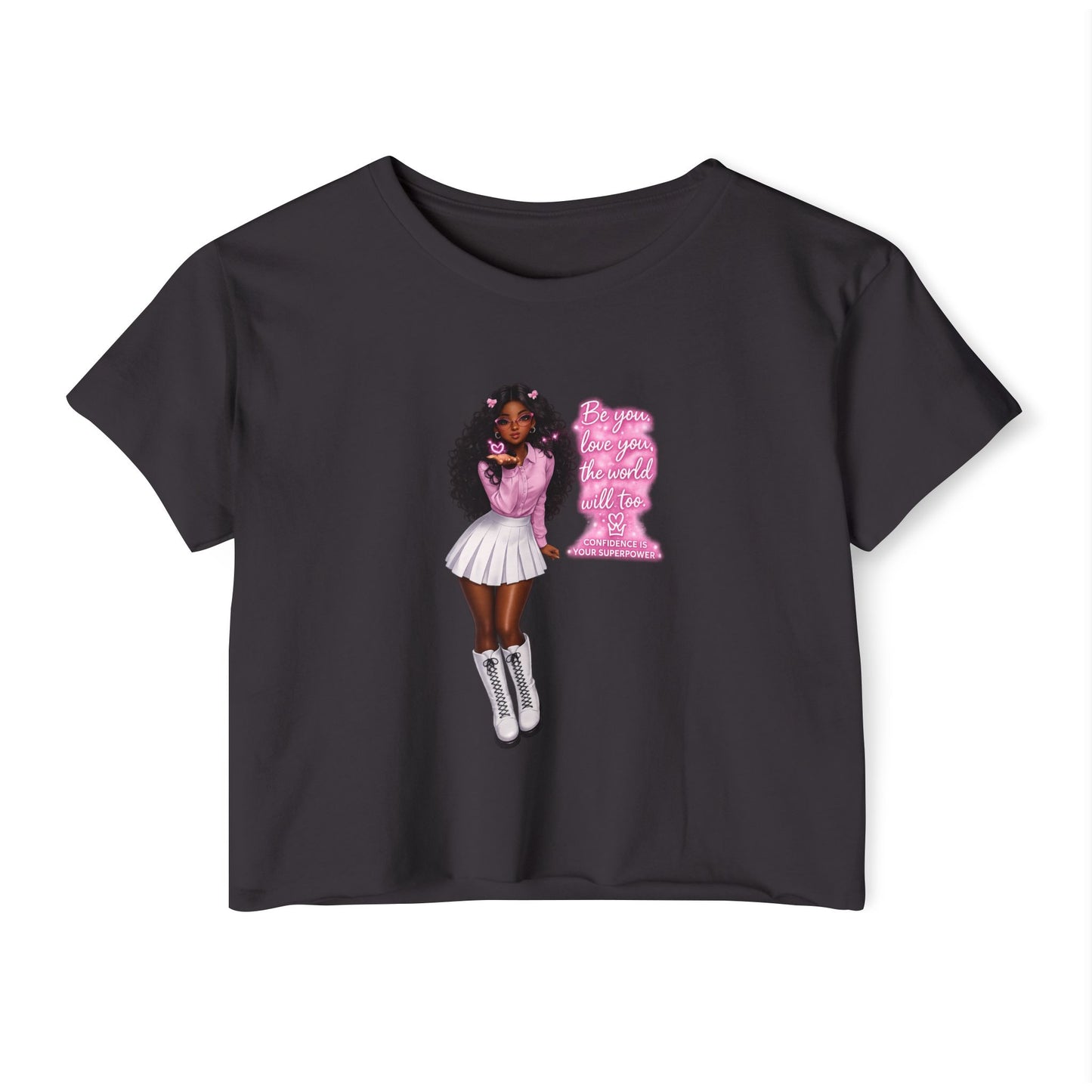 Festival Crop Top — Pink Glitter Doll Graphic Women’s Party Tee