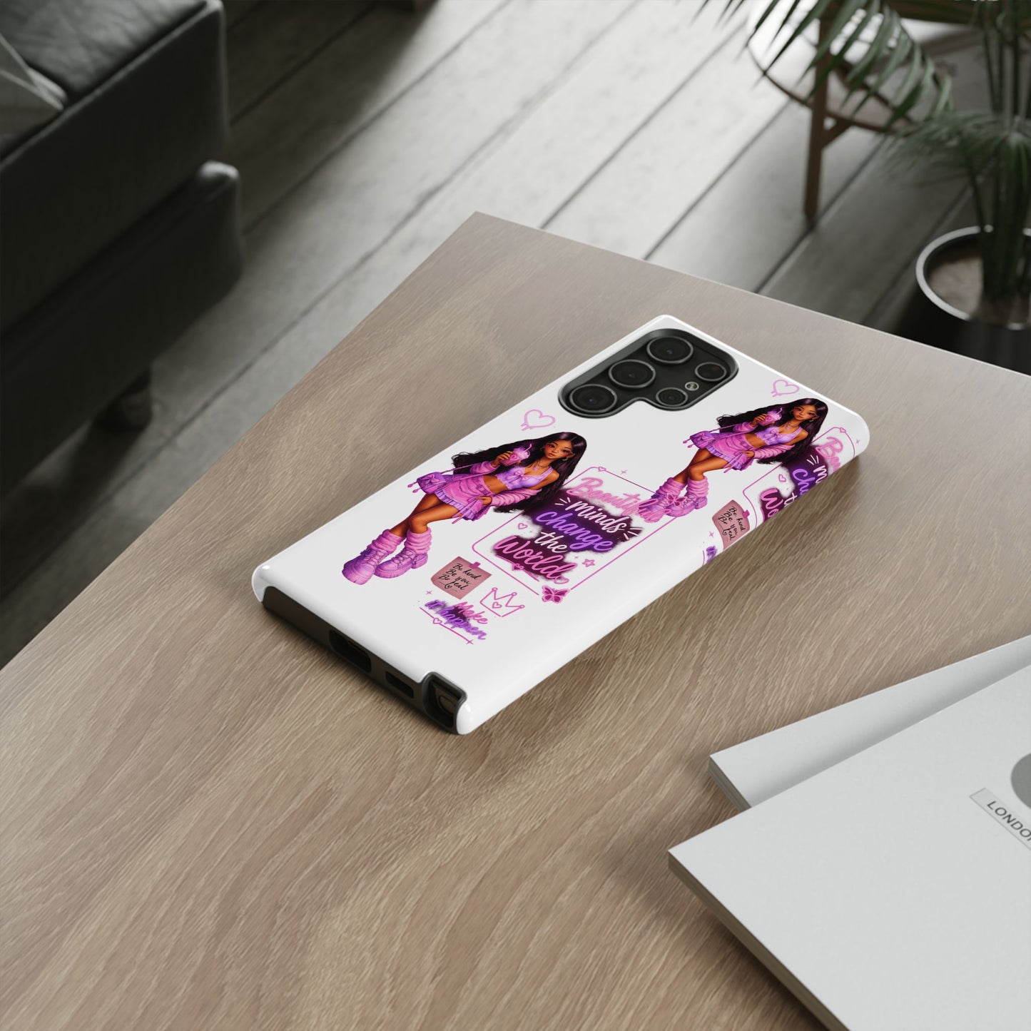Empowerment Girl Phone Case — "Minds Change the World" Pink Aesthetic Protective Cover