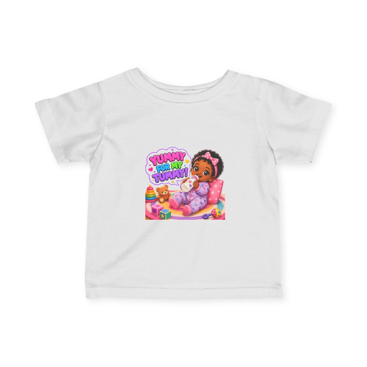 Infant Tee — "Yummy for My Tummy" Baby Girl Graphic Shirt