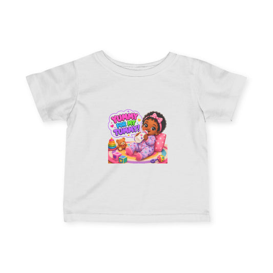Infant Tee — "Yummy for My Tummy" Baby Girl Graphic Shirt