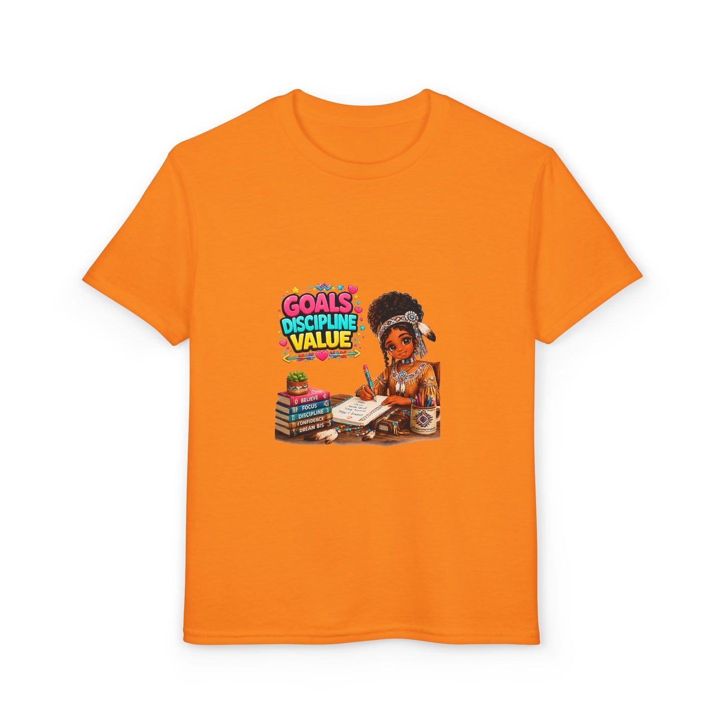Youth T-Shirt — "Goals, Discipline, Value" Black Girl Studying Design