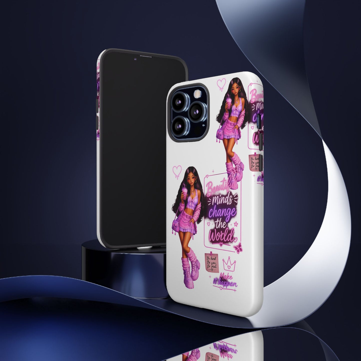 Empowerment Girl Phone Case — "Minds Change the World" Pink Aesthetic Protective Cover