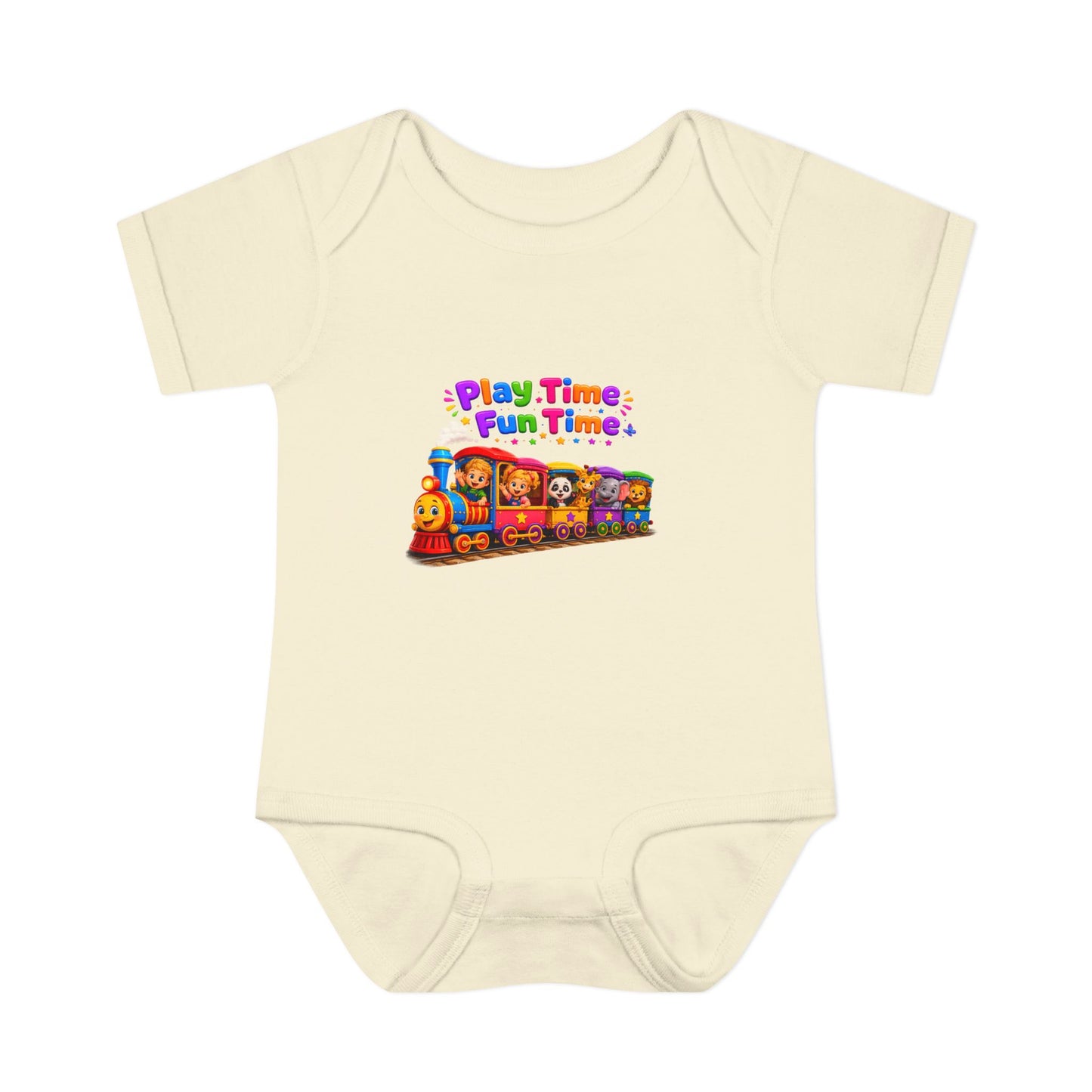 Play Time Fun Time Baby Bodysuit — Colorful Train Infant Onesie