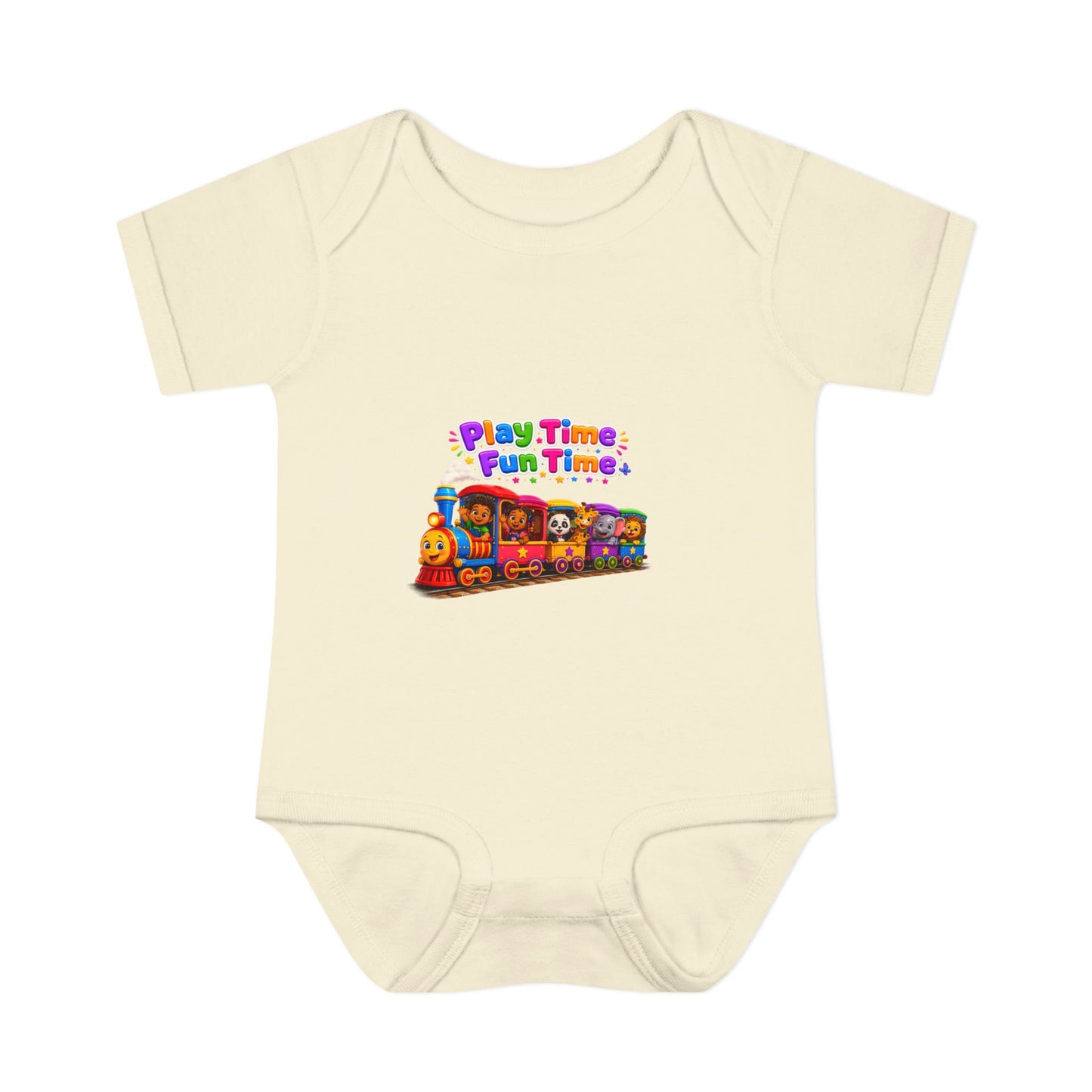 Play Time Fun Time Train Baby Bodysuit — Colorful Infant Onesie