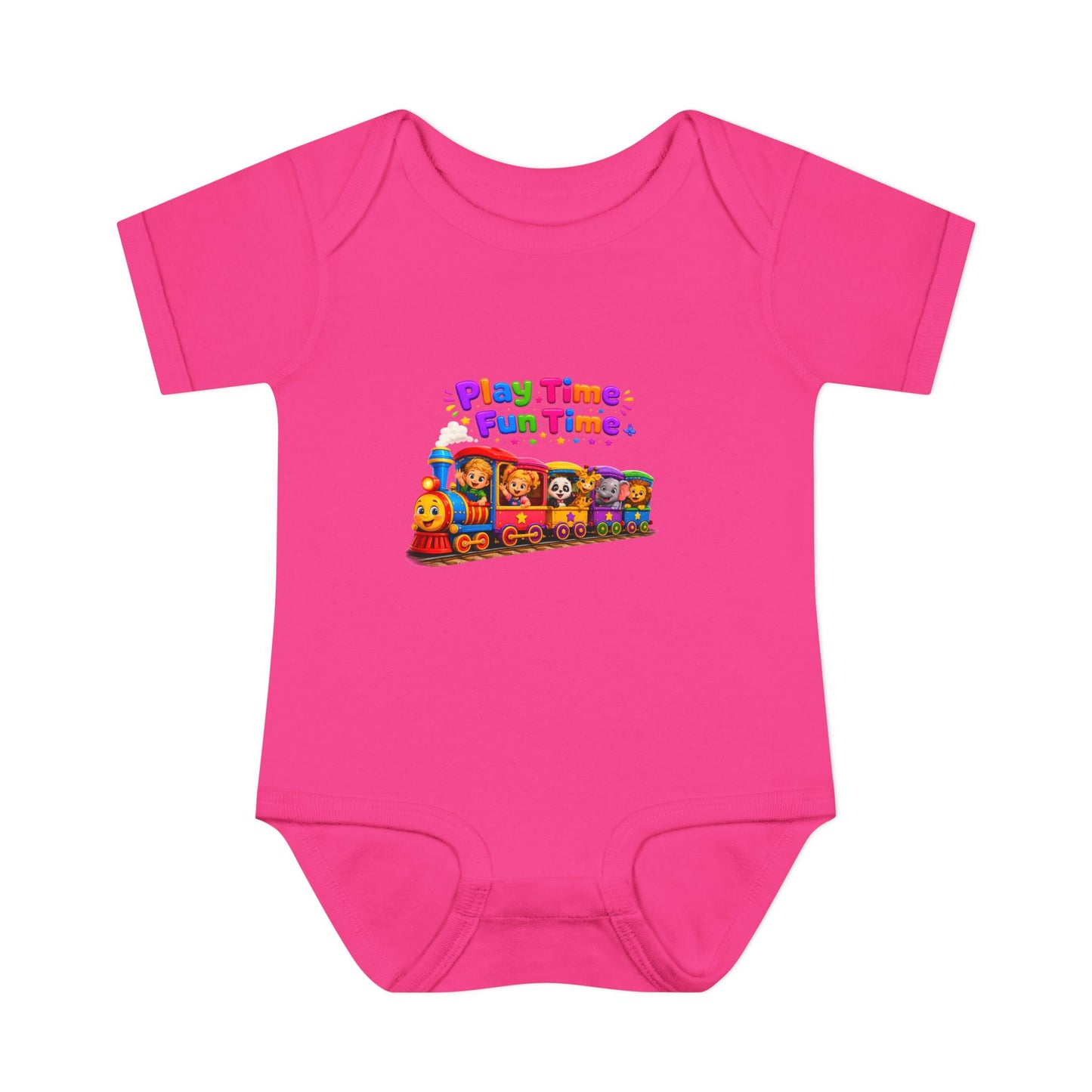Play Time Fun Time Baby Bodysuit — Colorful Train Infant Onesie