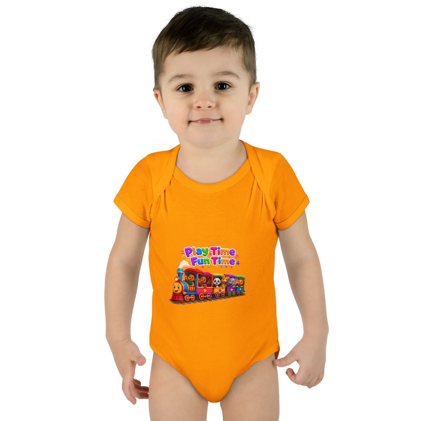 Play Time Fun Time Train Baby Bodysuit — Colorful Infant Onesie