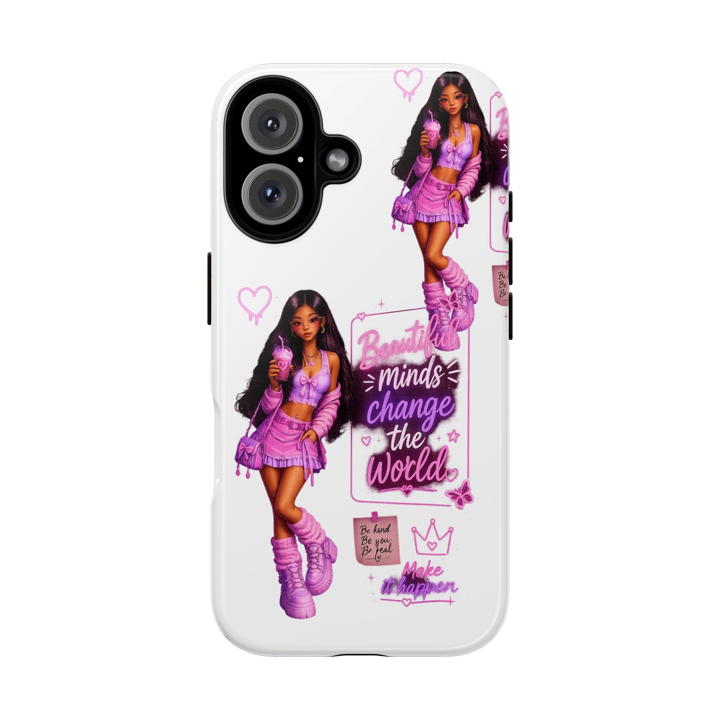 Empowerment Girl Phone Case — "Minds Change the World" Pink Aesthetic Protective Cover