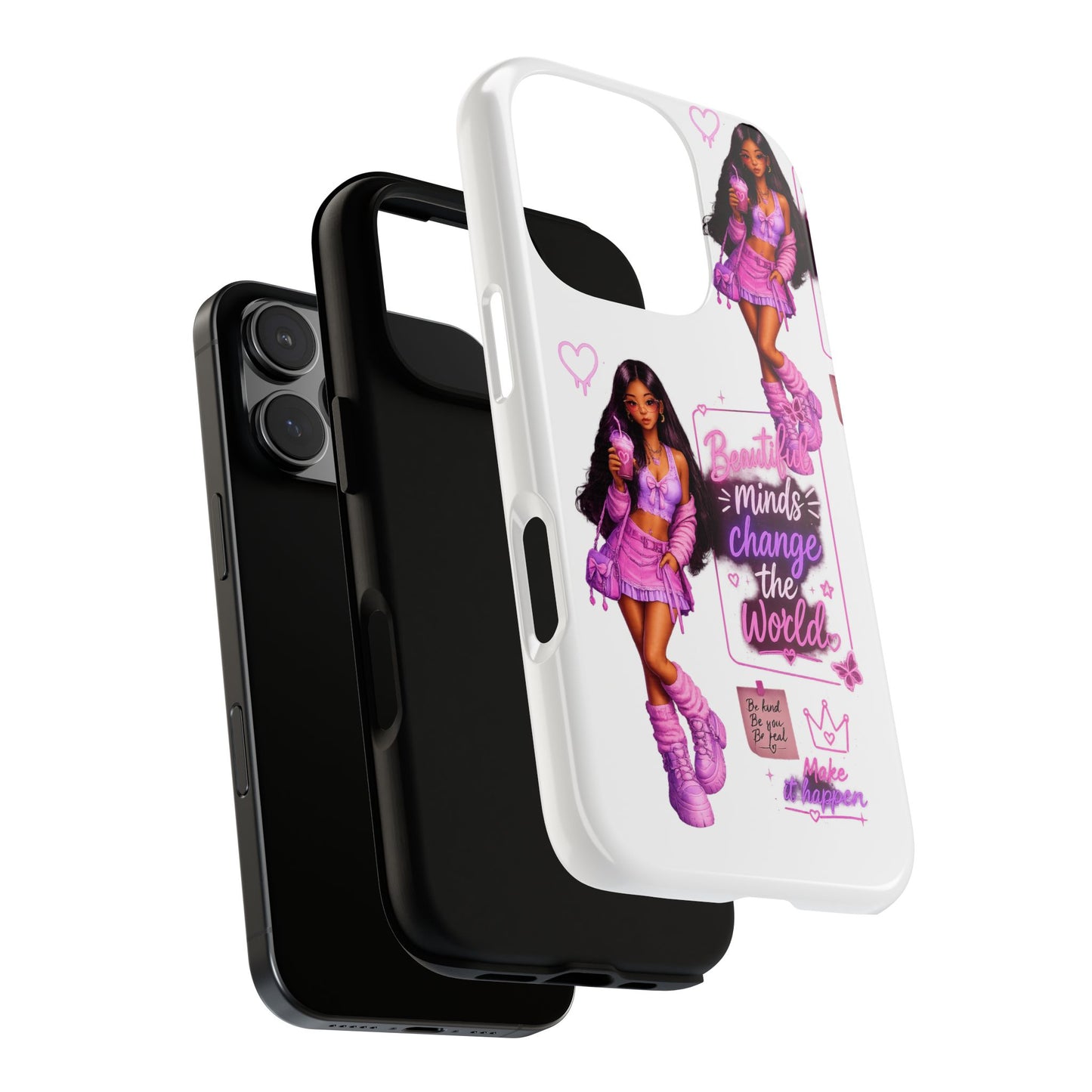 Empowerment Girl Phone Case — "Minds Change the World" Pink Aesthetic Protective Cover