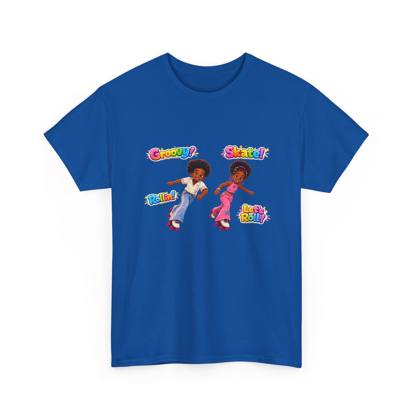 Roller Dance Kids T-Shirt — 'Groovy! Skate!' Retro Afro Puff Skaters Tee