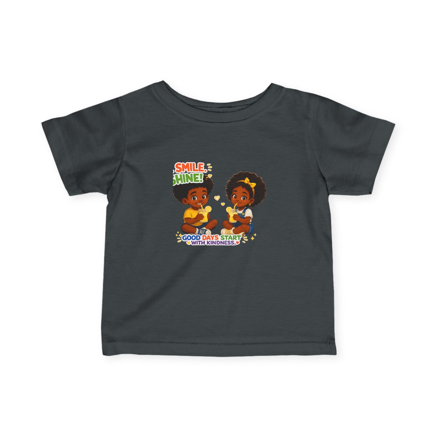 Infant Tee — "Smile, Shine! Good Days Start With Breakfast" Cute African American Kids Graphic