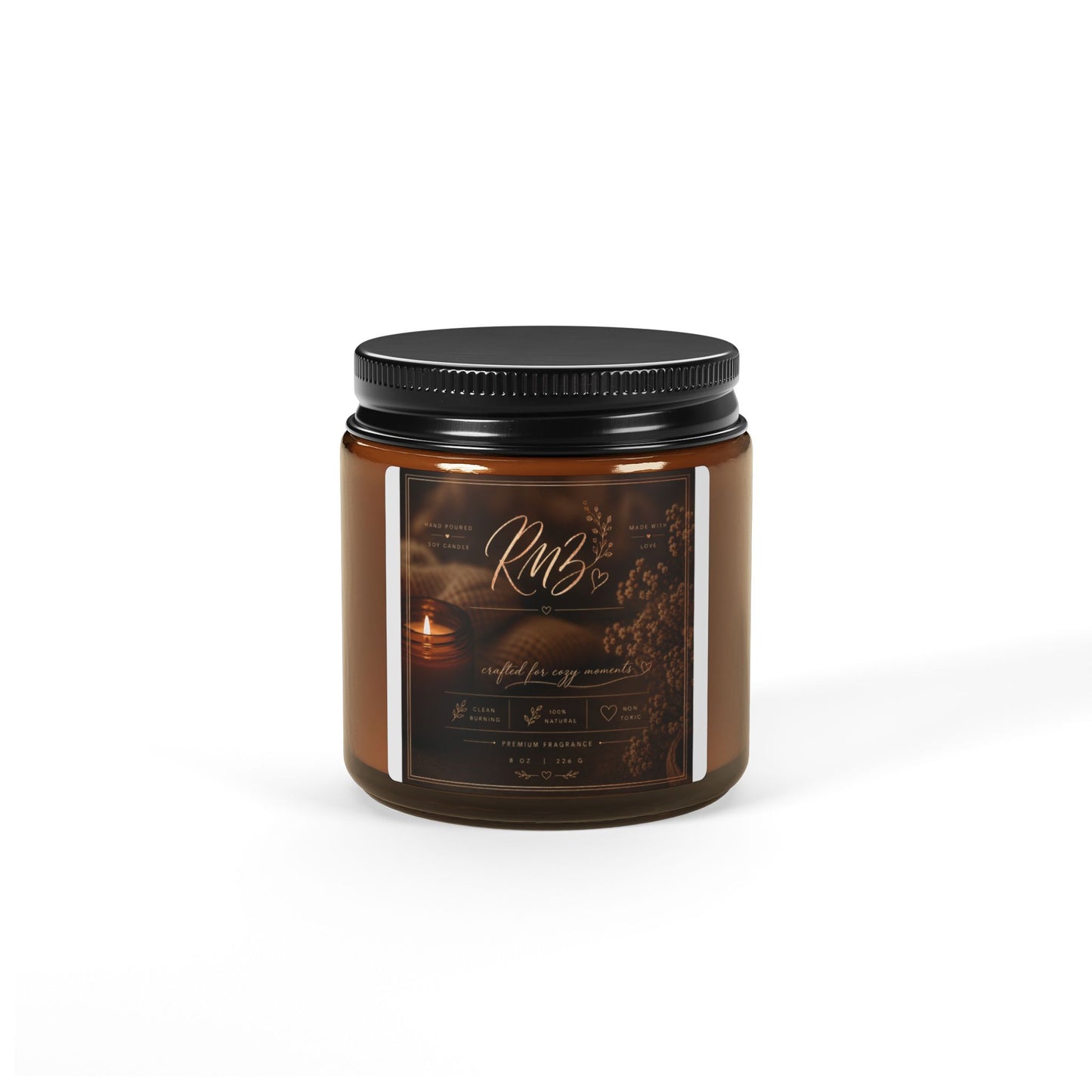 Amber Jar Soy Candle — Scented Aromatherapy Candle (Custom Label)