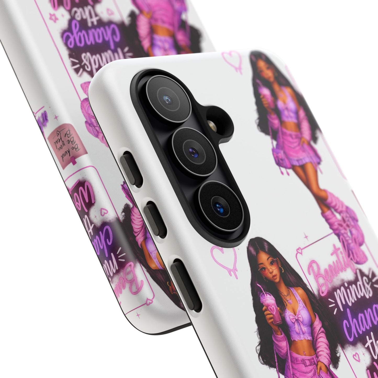 Empowerment Girl Phone Case — "Minds Change the World" Pink Aesthetic Protective Cover