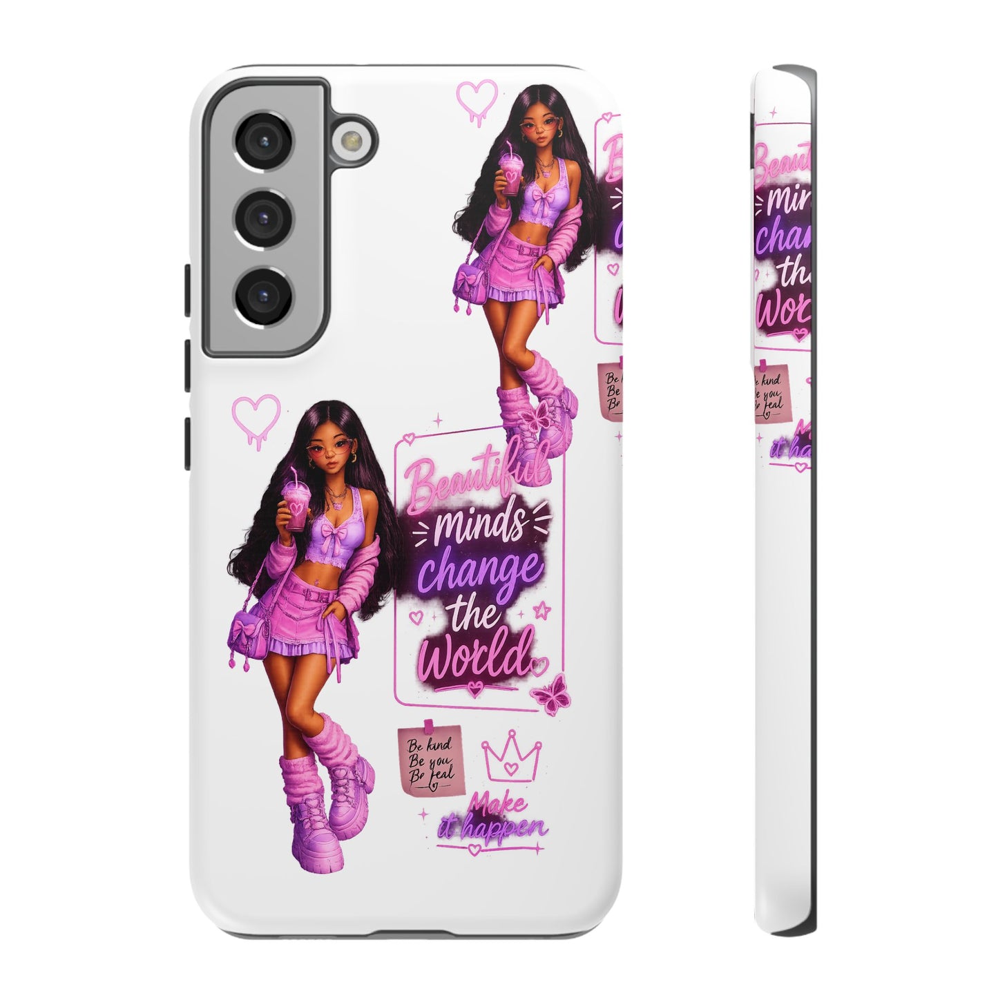 Empowerment Girl Phone Case — "Minds Change the World" Pink Aesthetic Protective Cover