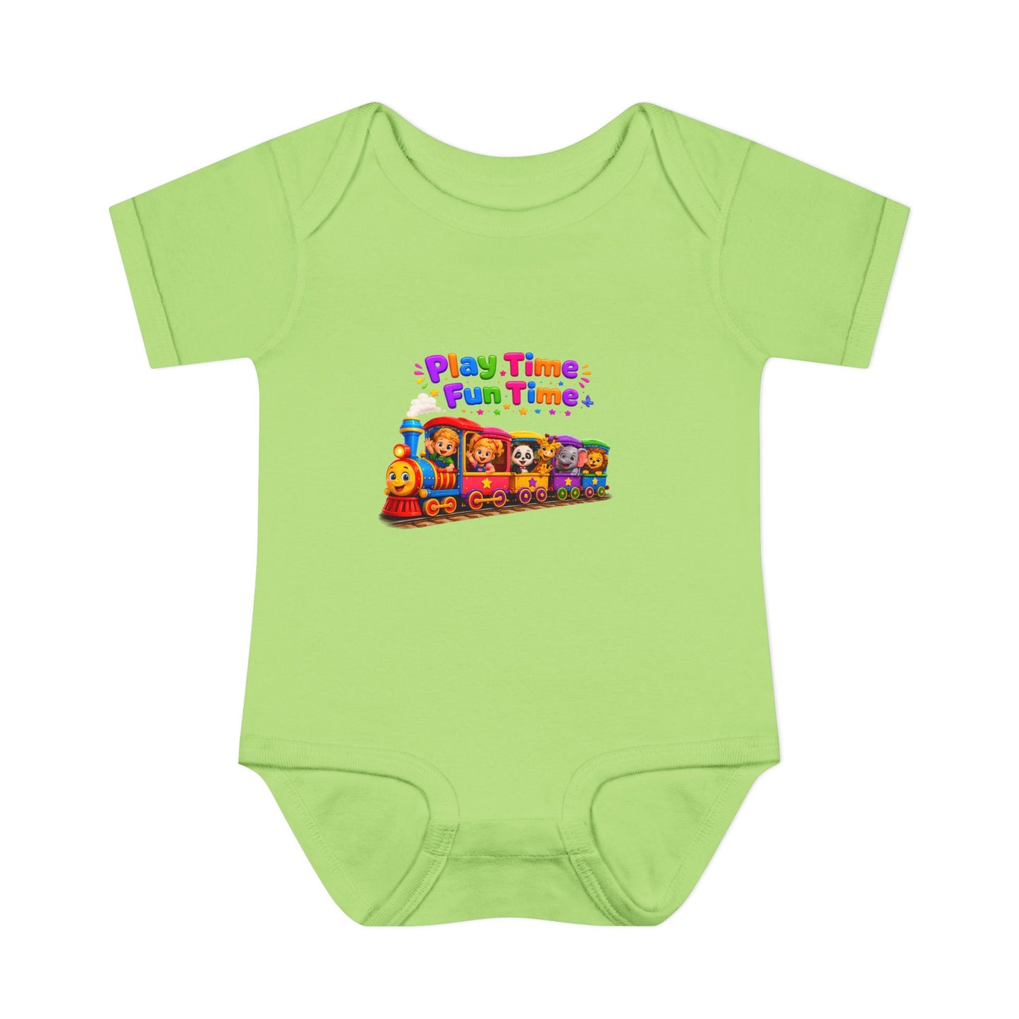 Play Time Fun Time Baby Bodysuit — Colorful Train Infant Onesie