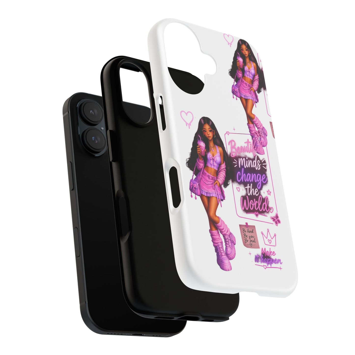 Empowerment Girl Phone Case — "Minds Change the World" Pink Aesthetic Protective Cover