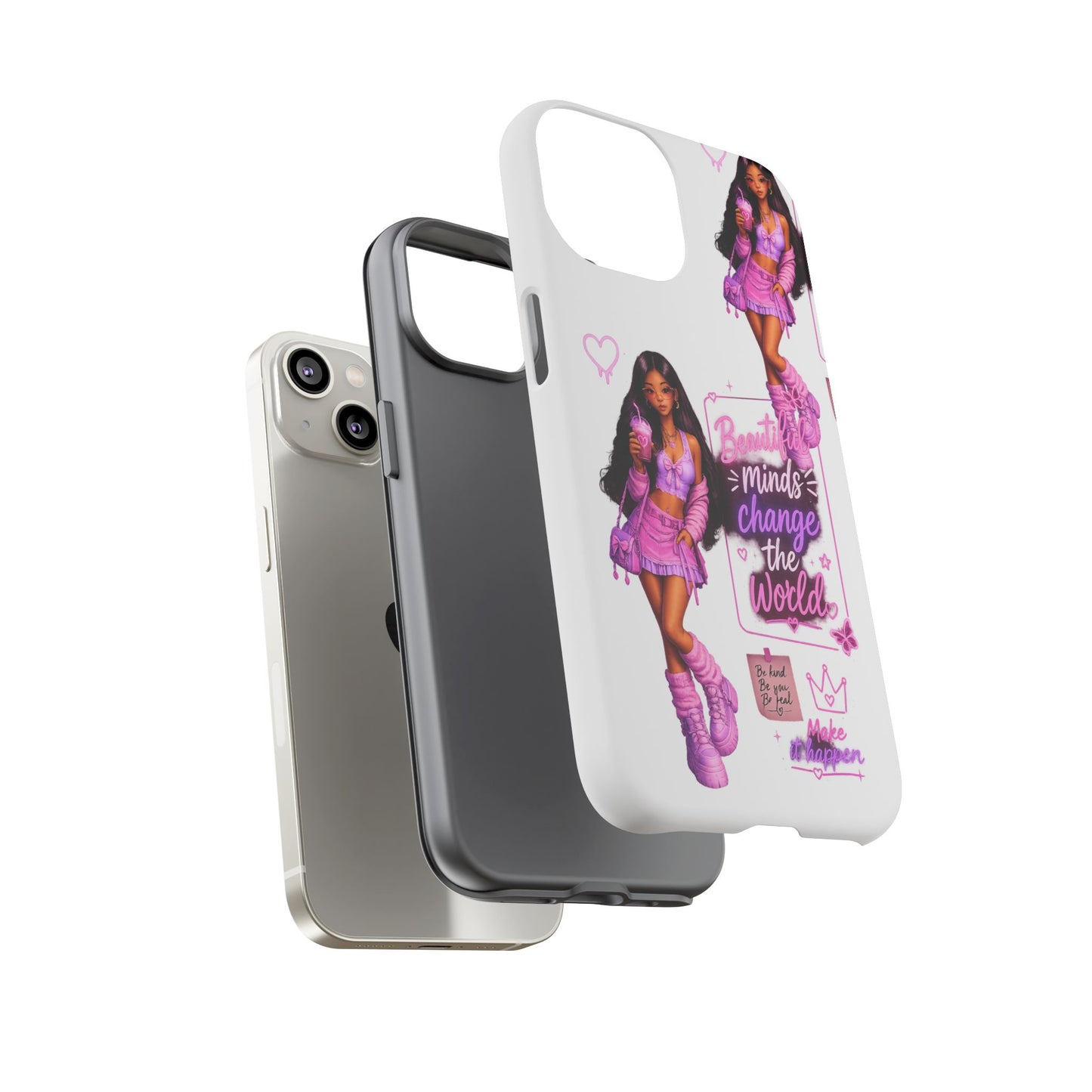 Empowerment Girl Phone Case — "Minds Change the World" Pink Aesthetic Protective Cover