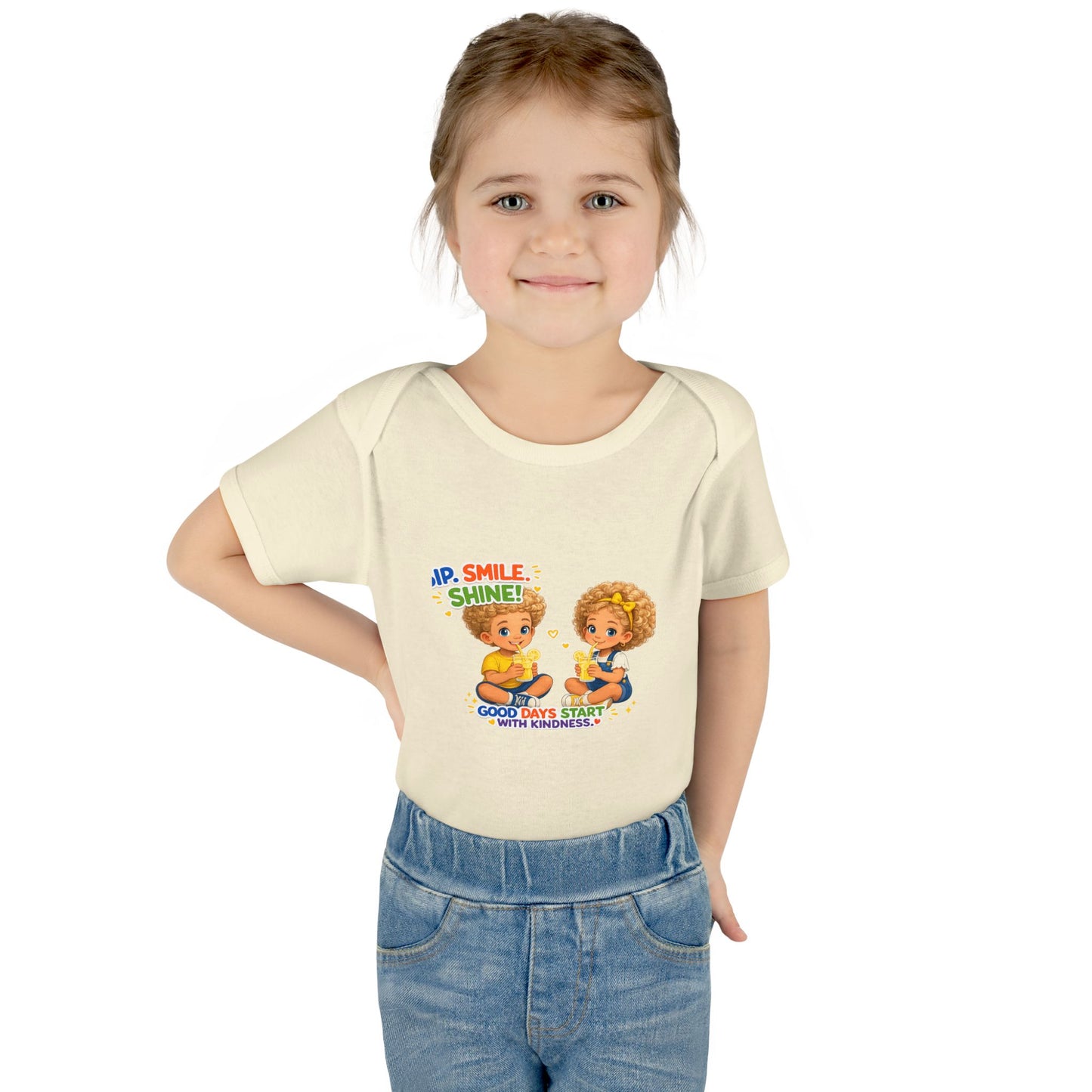 Infant Bodysuit "Rise, Smile, Shine!" Cute Kids Graphic Onesie — "Good Days Start with Kindness"