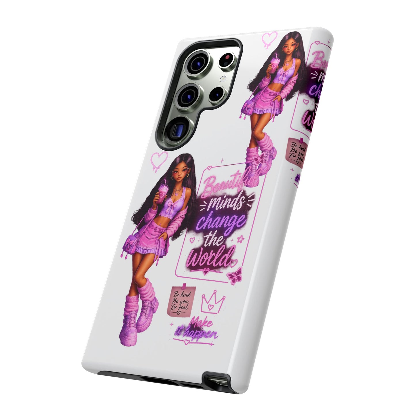 Empowerment Girl Phone Case — "Minds Change the World" Pink Aesthetic Protective Cover