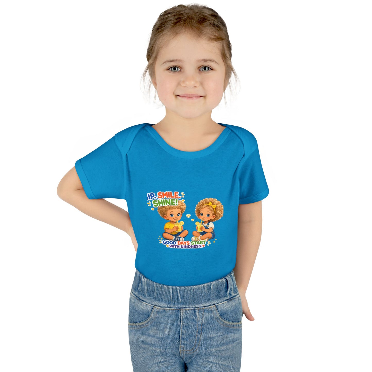 Infant Bodysuit "Rise, Smile, Shine!" Cute Kids Graphic Onesie — "Good Days Start with Kindness"