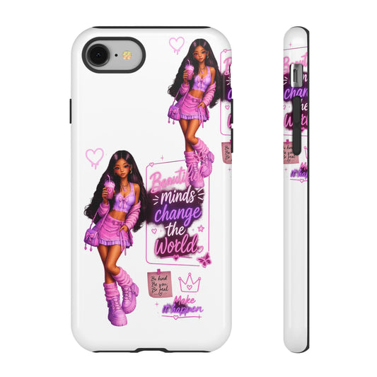 Empowerment Girl Phone Case — "Minds Change the World" Pink Aesthetic Protective Cover