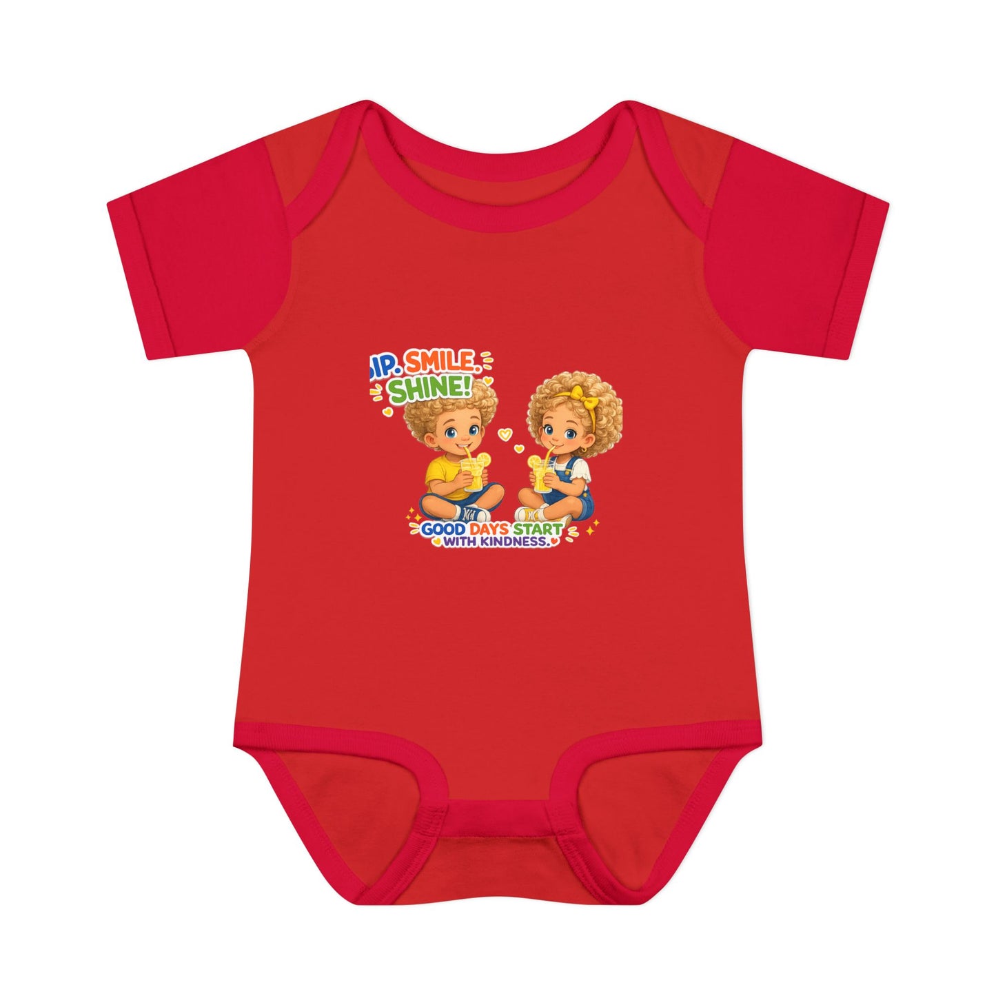 Infant Bodysuit "Rise, Smile, Shine!" Cute Kids Graphic Onesie — "Good Days Start with Kindness"