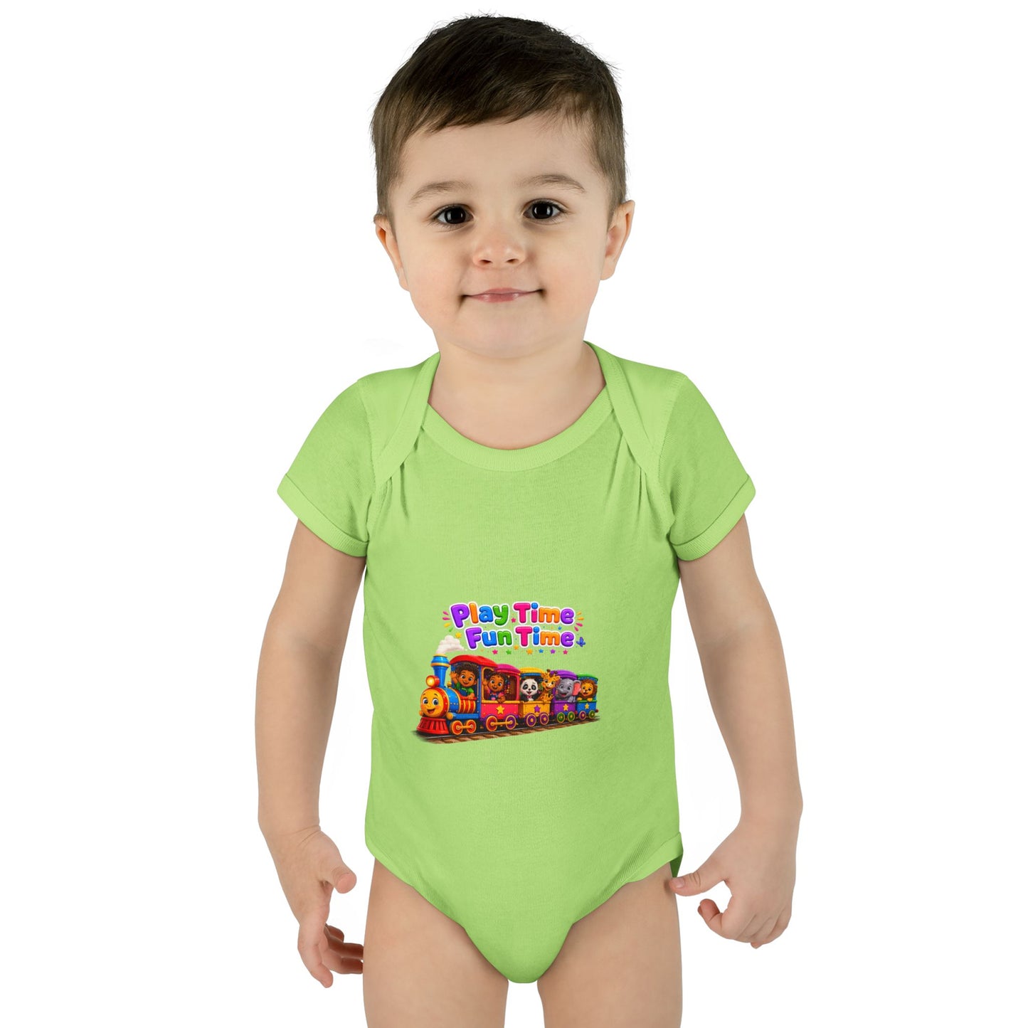 Play Time Fun Time Train Baby Bodysuit — Colorful Infant Onesie