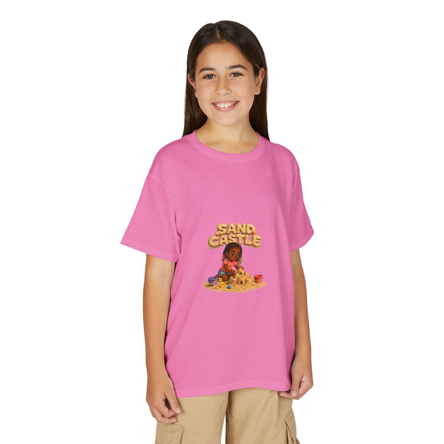 Kids "Sand Castle" Beach T‑Shirt — Cute Kid Building Sandcastle Graphic