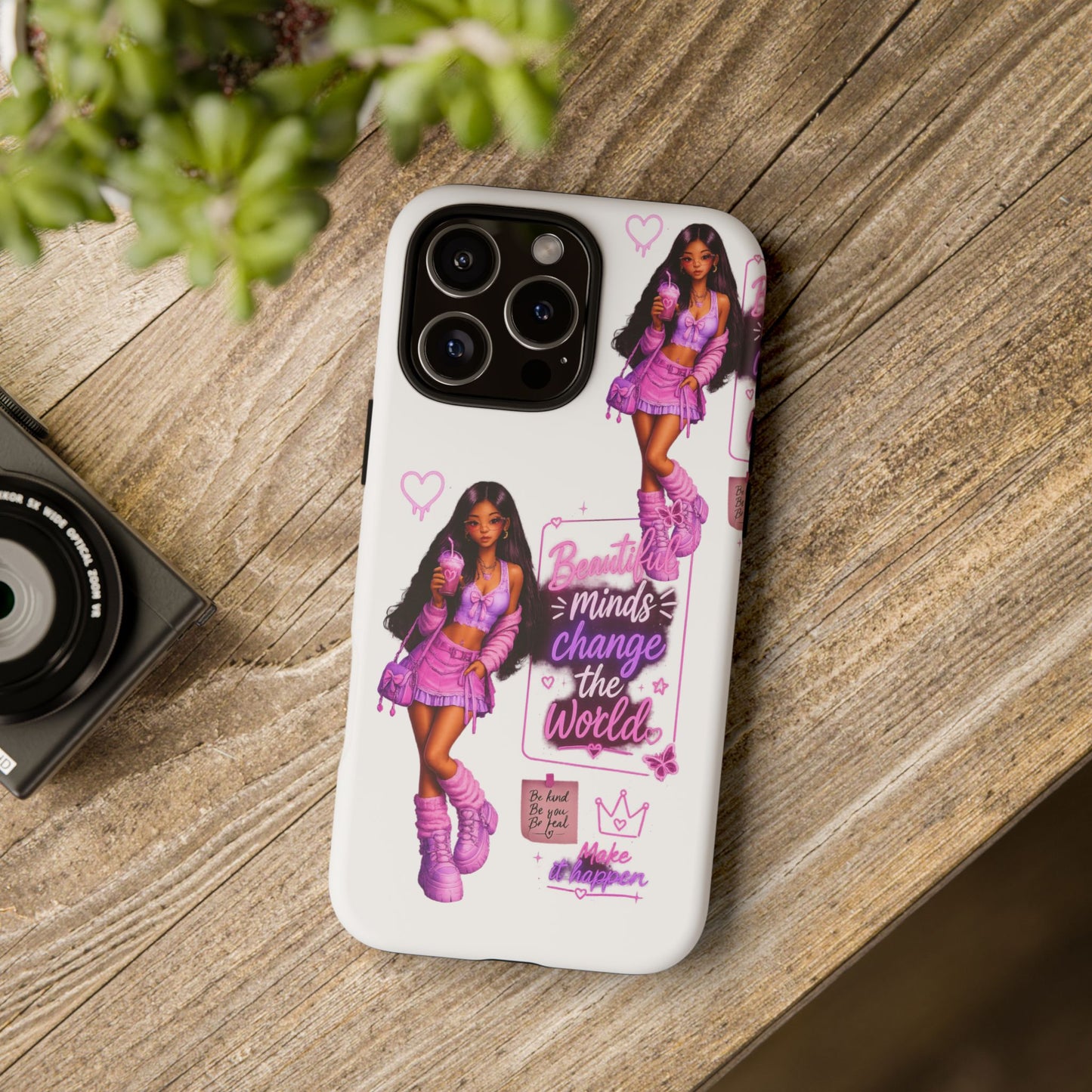 Empowerment Girl Phone Case — "Minds Change the World" Pink Aesthetic Protective Cover