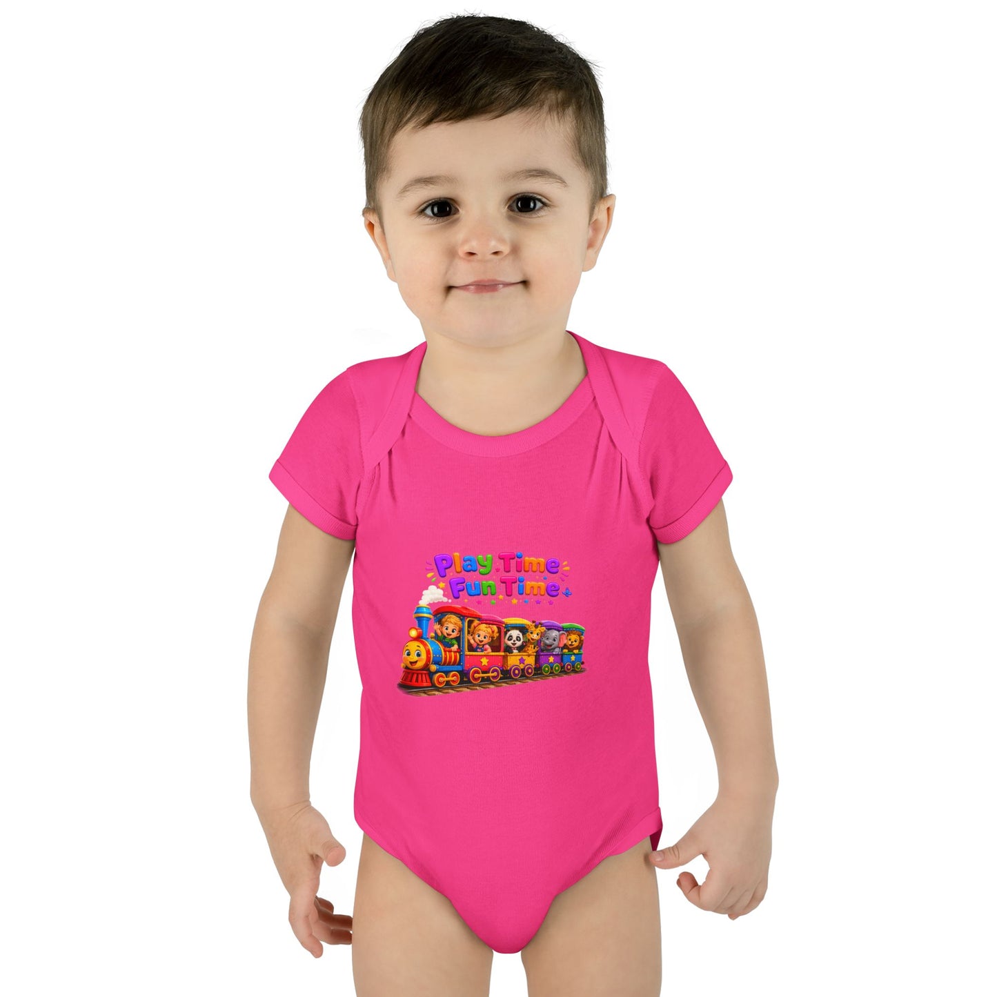 Play Time Fun Time Baby Bodysuit — Colorful Train Infant Onesie