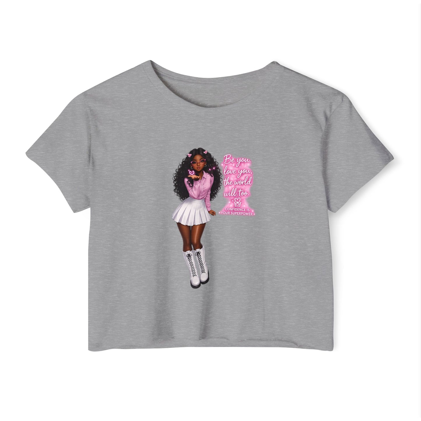 Festival Crop Top — Pink Glitter Doll Graphic Women’s Party Tee