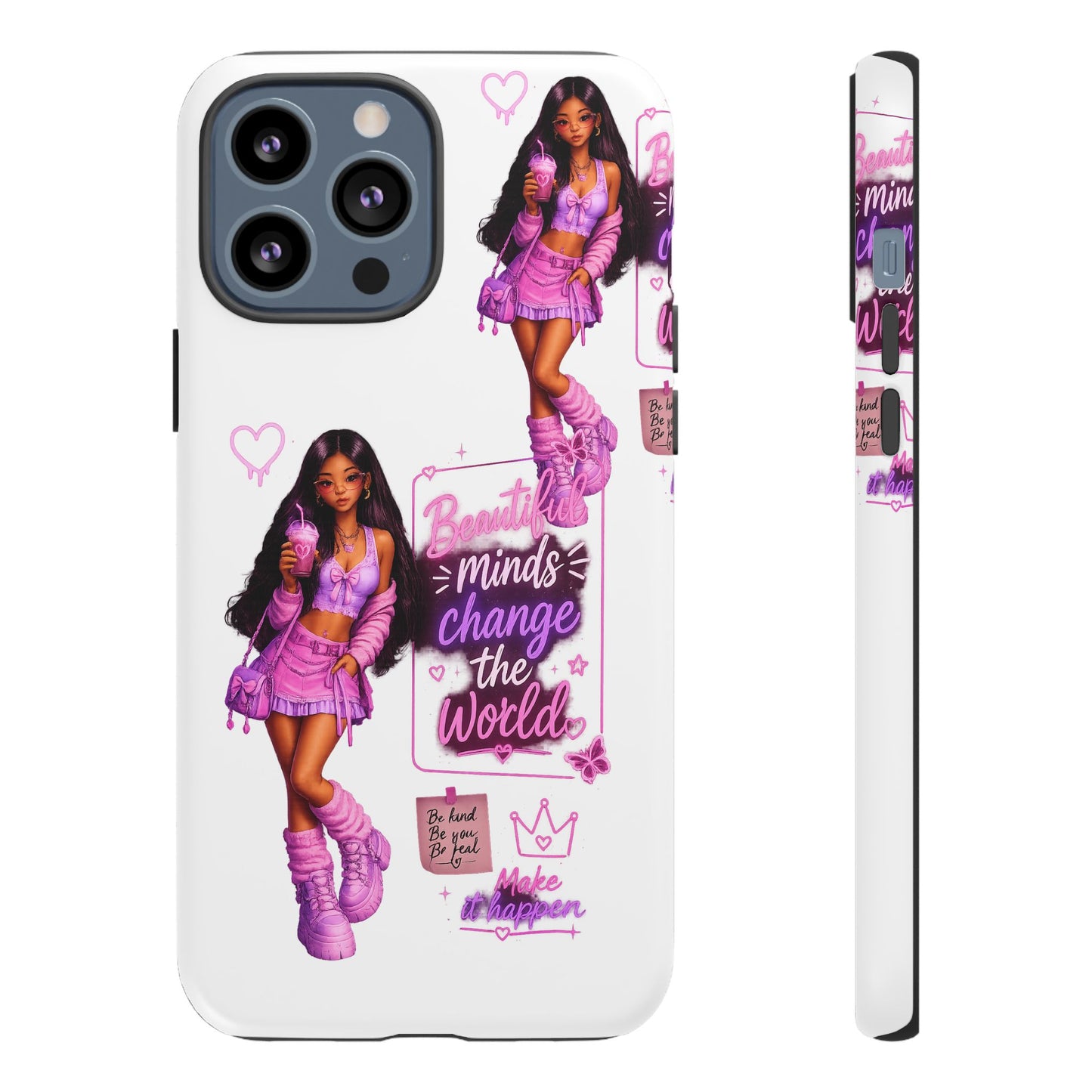 Empowerment Girl Phone Case — "Minds Change the World" Pink Aesthetic Protective Cover