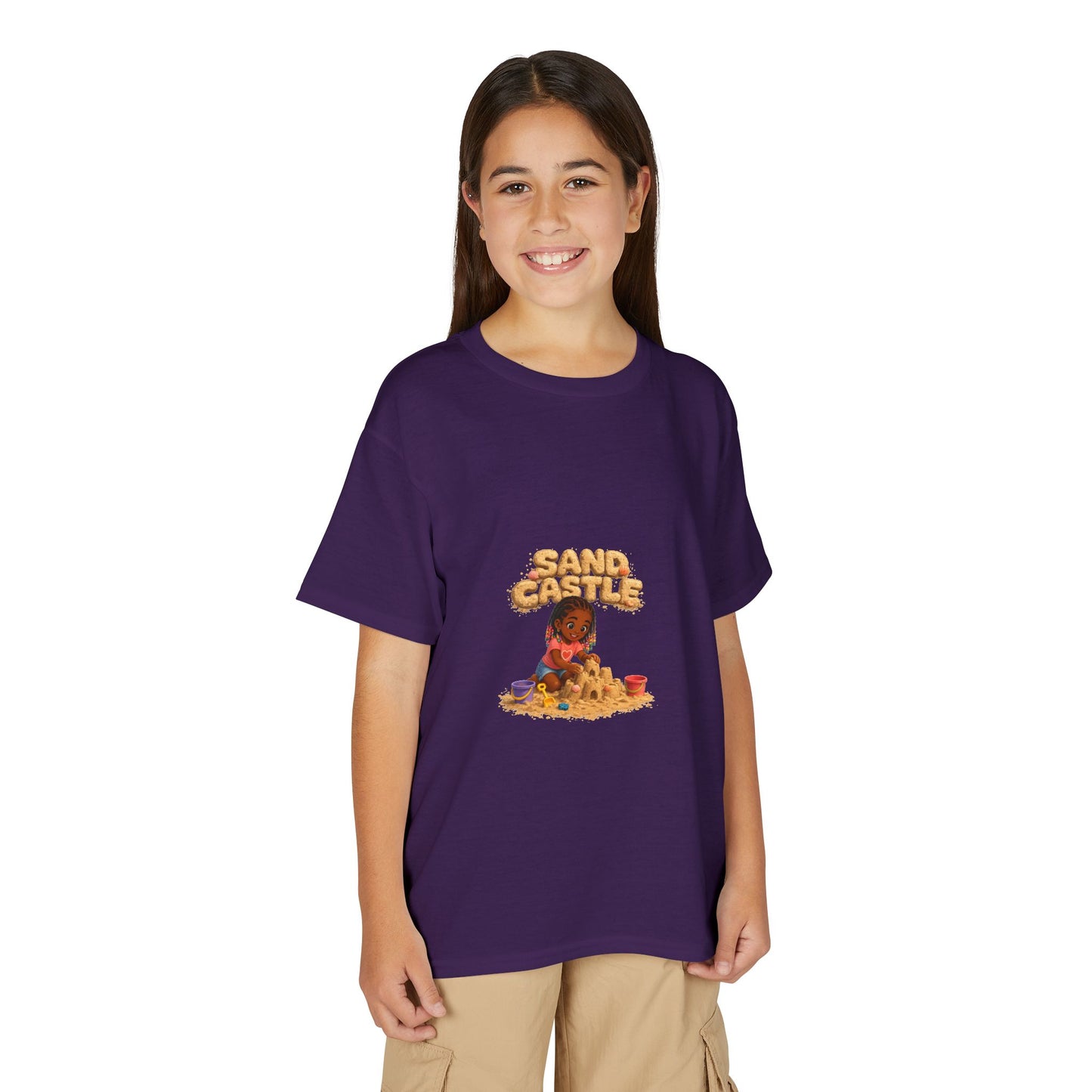 Kids "Sand Castle" Beach T‑Shirt — Cute Kid Building Sandcastle Graphic