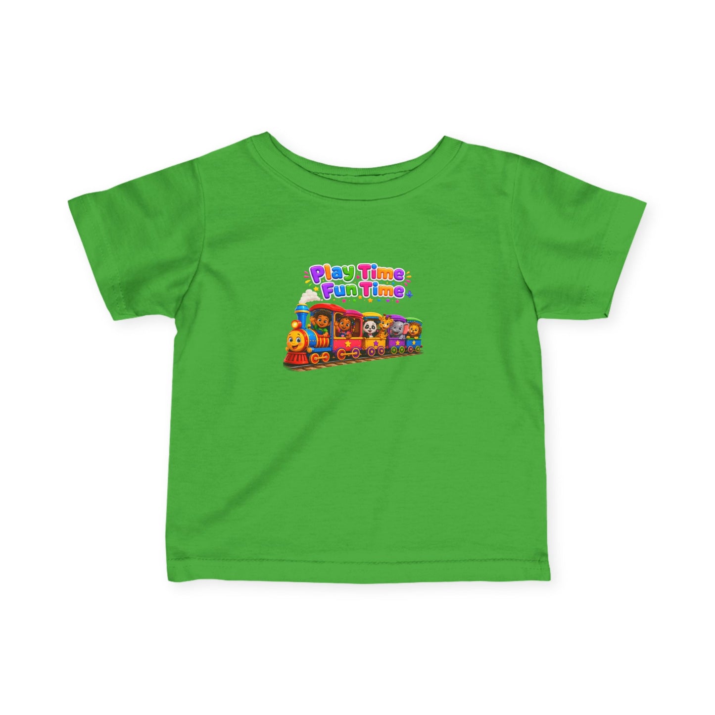 Infant Tee — "Play Time Fun Time" Colorful Toy Train Baby Shirt