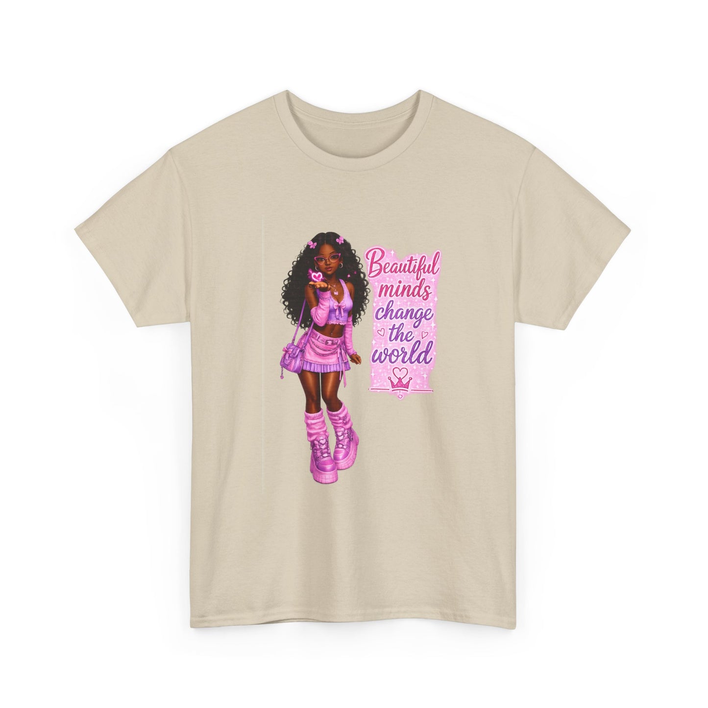 T-Shirt — 'Beautiful Minds Change the World' Pink Afro Girl Graphic