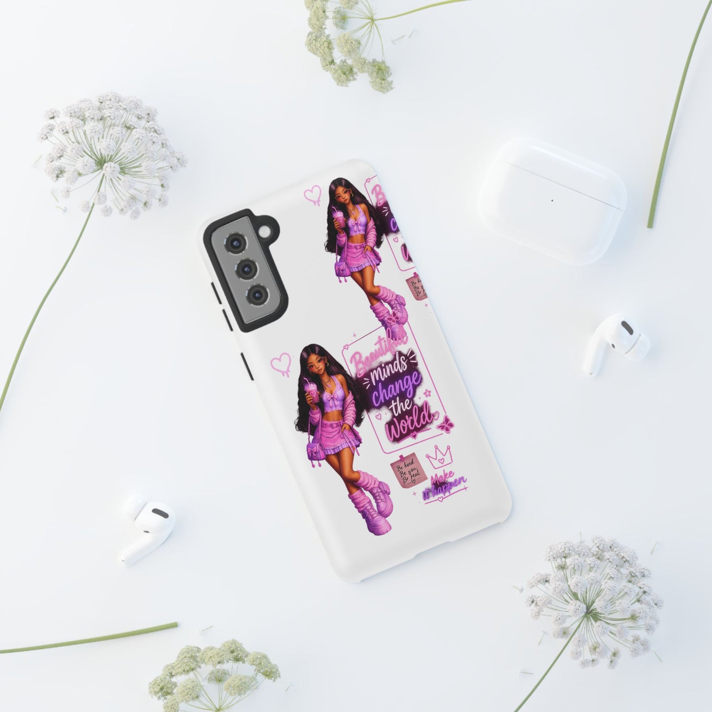 Empowerment Girl Phone Case — "Minds Change the World" Pink Aesthetic Protective Cover