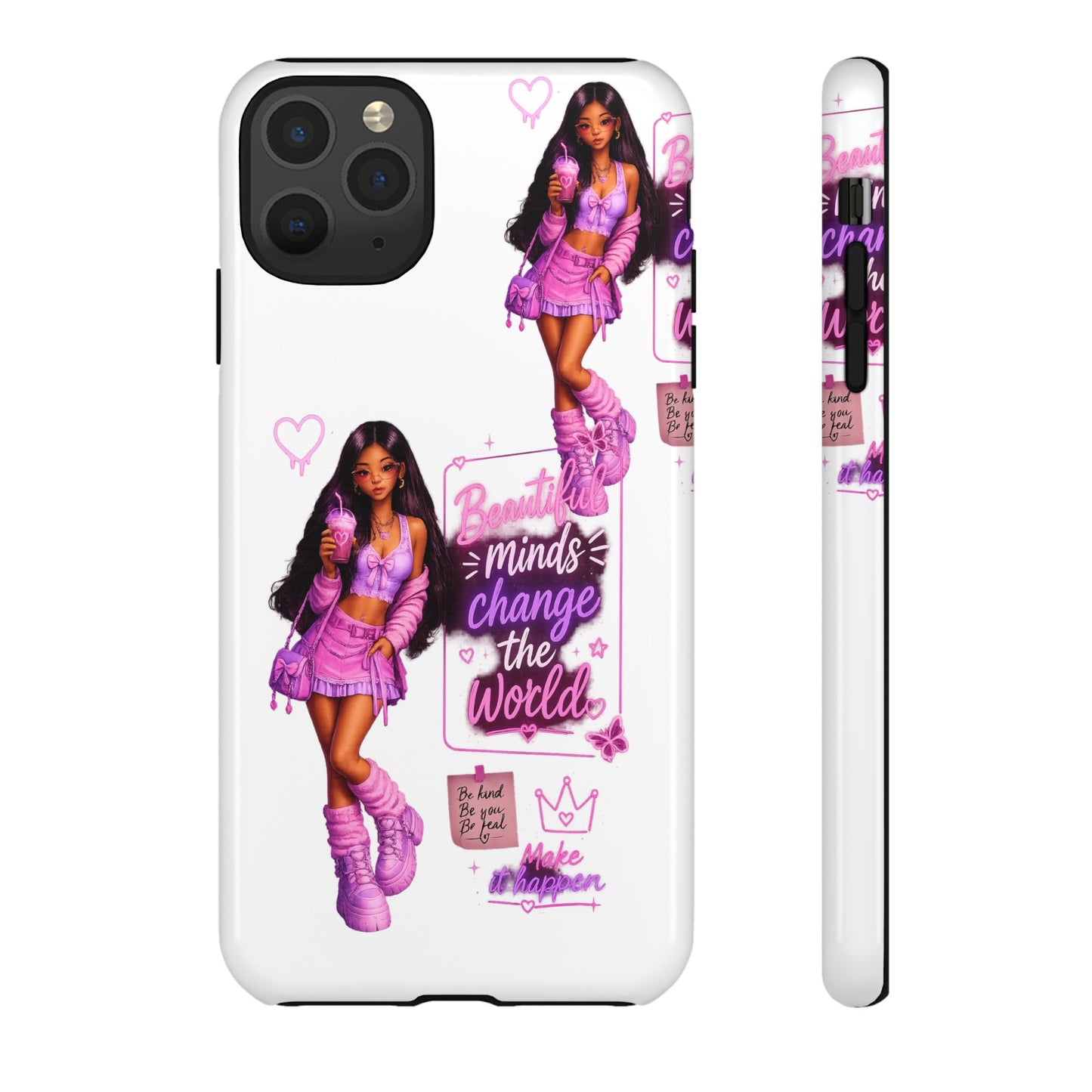 Empowerment Girl Phone Case — "Minds Change the World" Pink Aesthetic Protective Cover