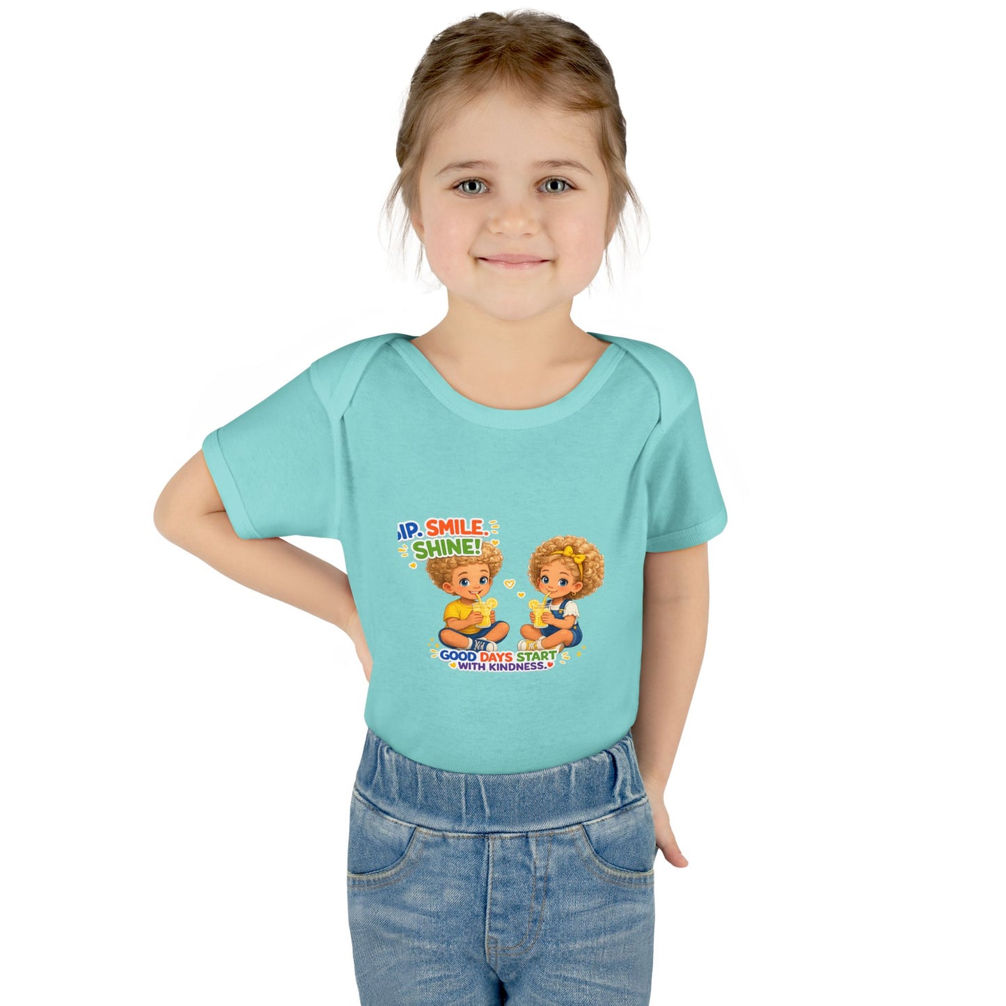 Infant Bodysuit "Rise, Smile, Shine!" Cute Kids Graphic Onesie — "Good Days Start with Kindness"