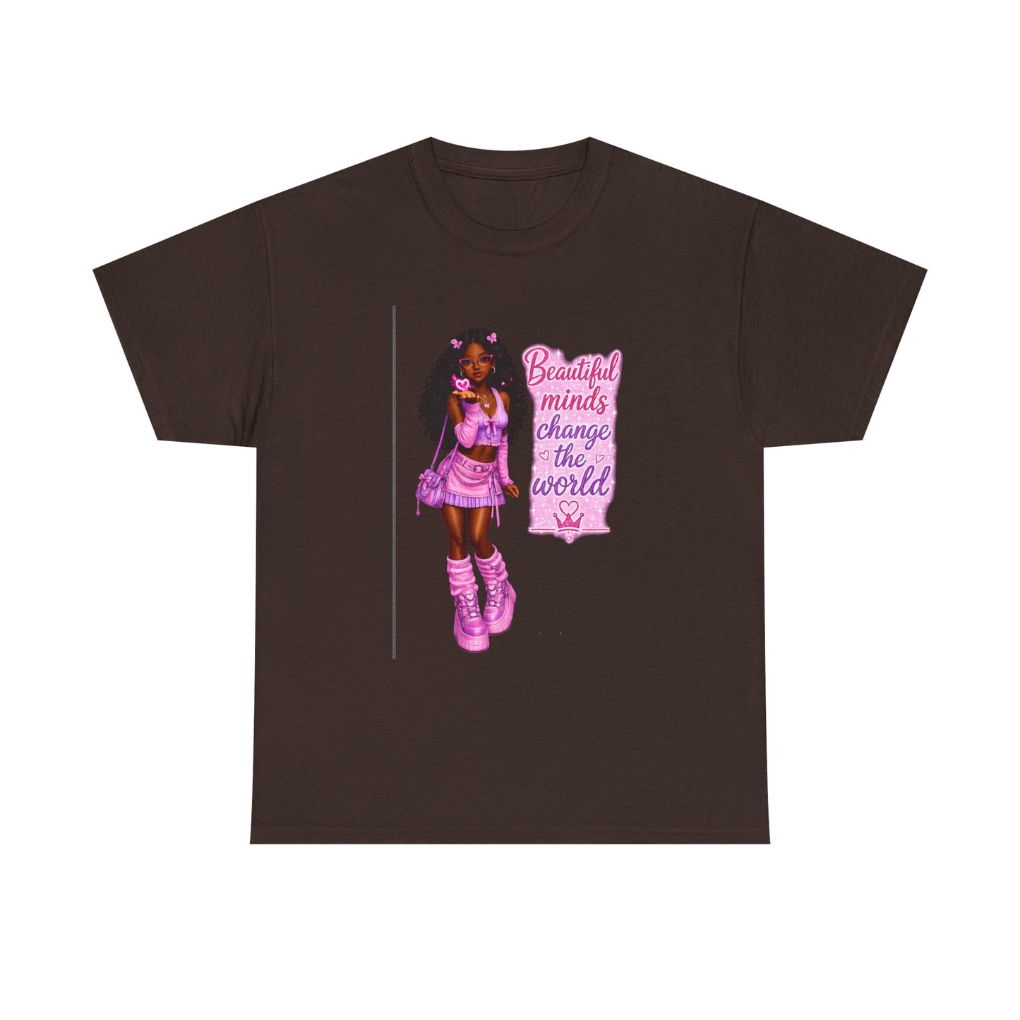 T-Shirt — 'Beautiful Minds Change the World' Pink Afro Girl Graphic