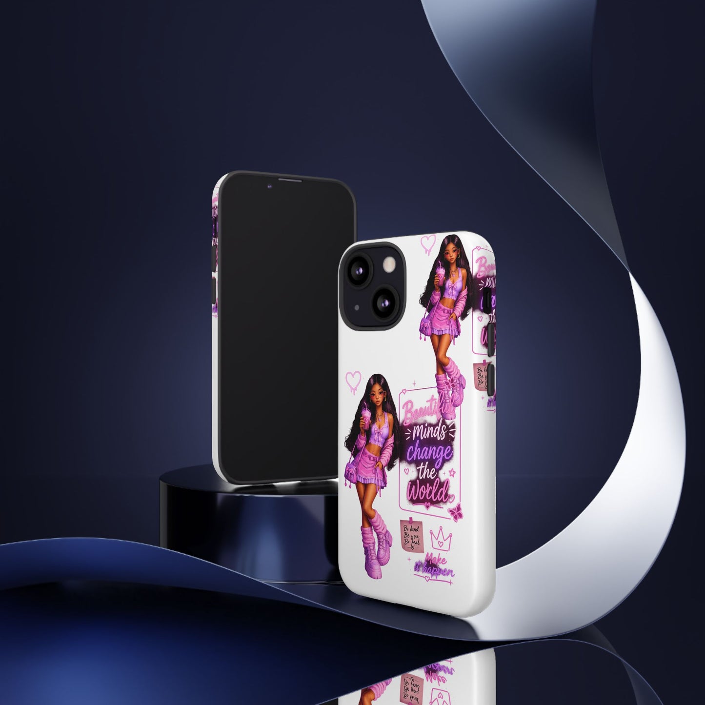 Empowerment Girl Phone Case — "Minds Change the World" Pink Aesthetic Protective Cover