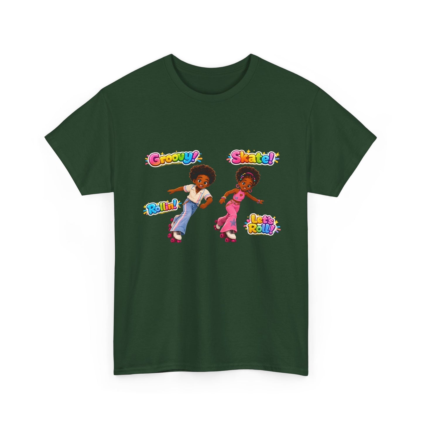 Retro Roller Skating Kids Tee — 'Groovy! Skate!' Colorful 70s-Inspired Shirt
