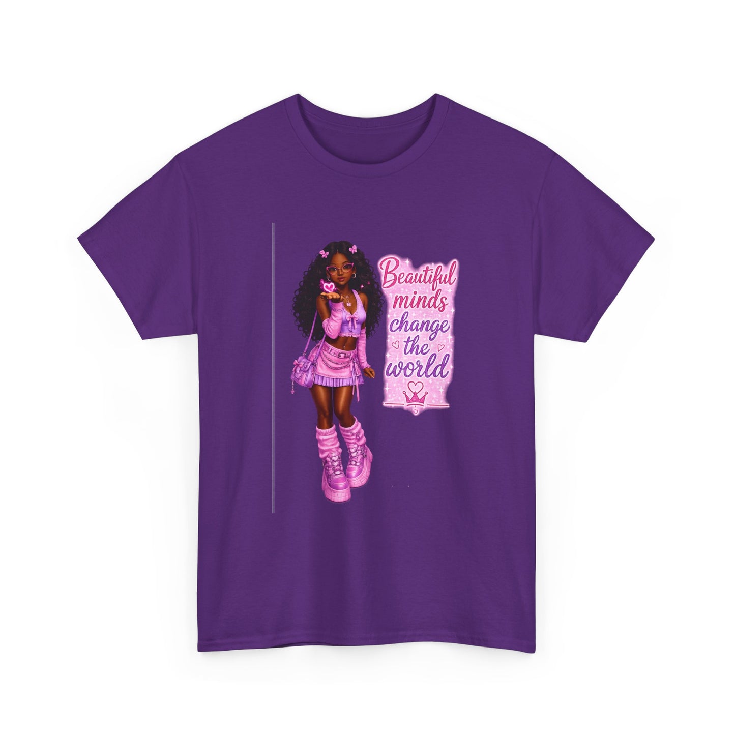 T-Shirt — 'Beautiful Minds Change the World' Pink Afro Girl Graphic