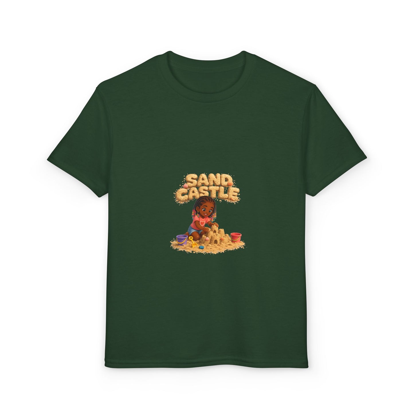 Kids "Sand Castle" Beach T‑Shirt — Cute Kid Building Sandcastle Graphic