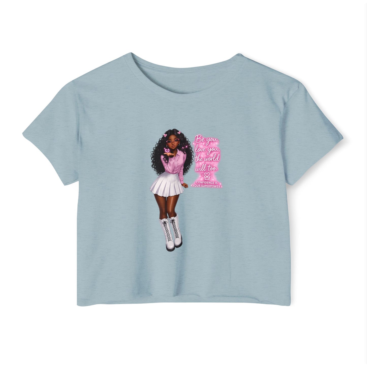 Festival Crop Top — Pink Glitter Doll Graphic Women’s Party Tee