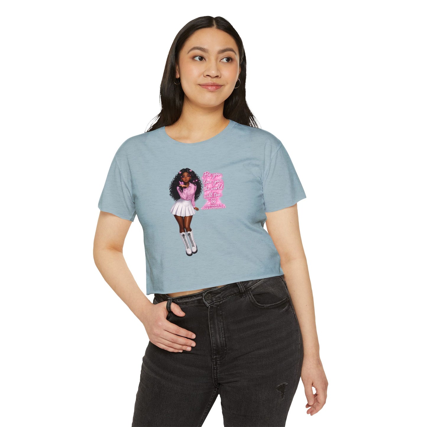 Festival Crop Top — Pink Glitter Doll Graphic Women’s Party Tee
