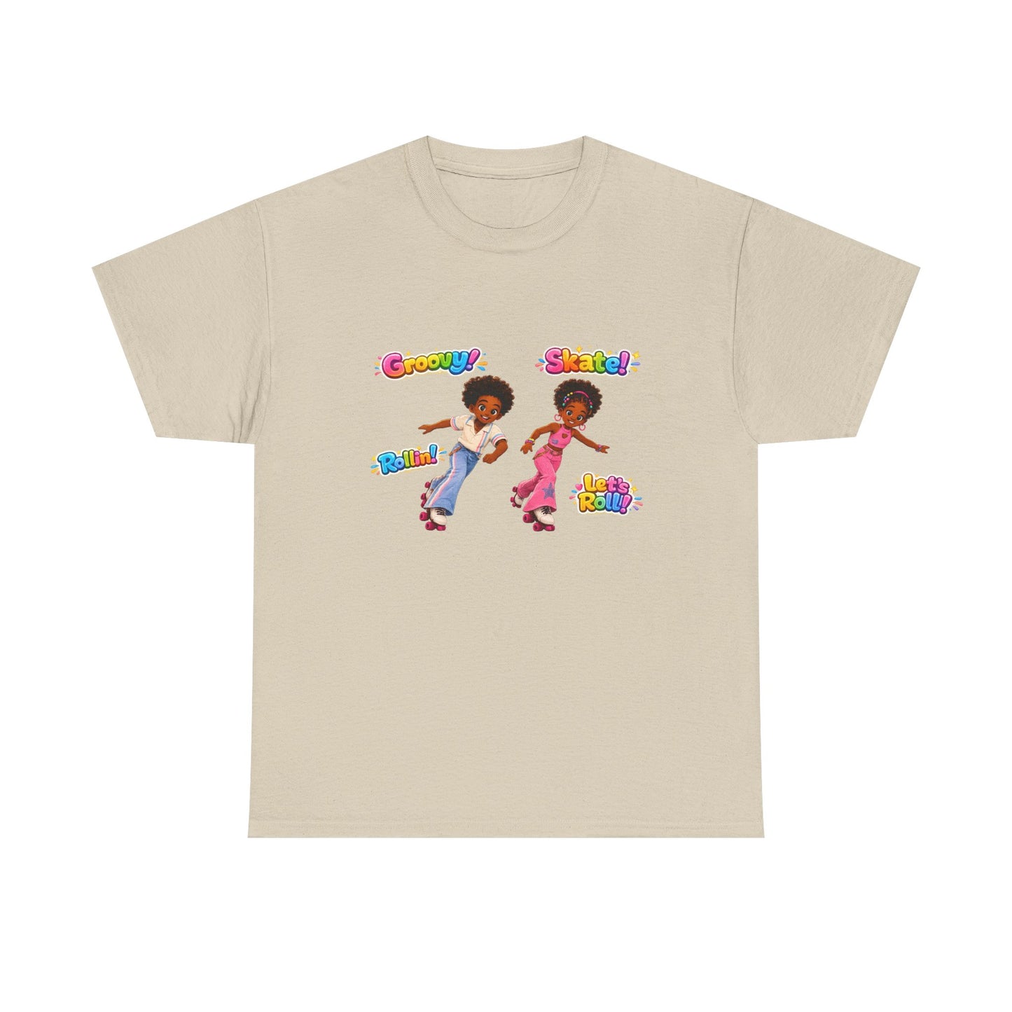 Roller Dance Kids T-Shirt — 'Groovy! Skate!' Retro Afro Puff Skaters Tee