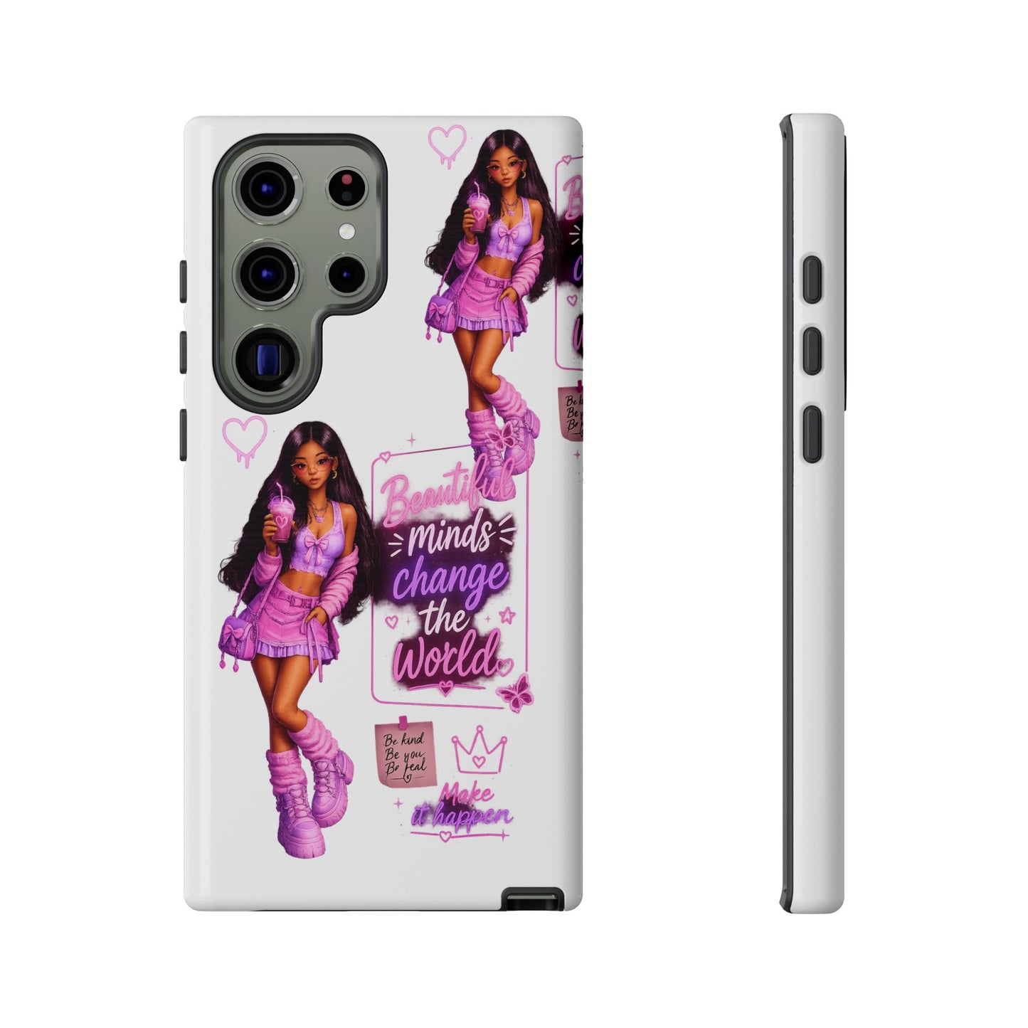 Empowerment Girl Phone Case — "Minds Change the World" Pink Aesthetic Protective Cover