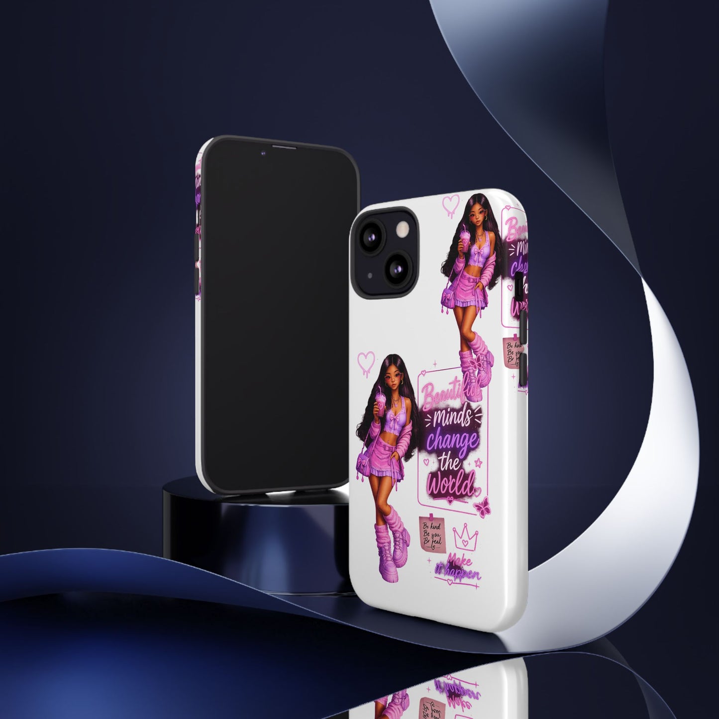 Empowerment Girl Phone Case — "Minds Change the World" Pink Aesthetic Protective Cover