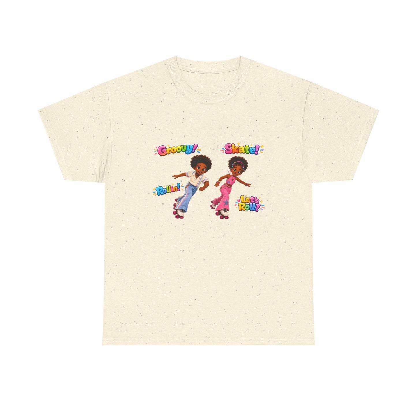 Roller Dance Kids T-Shirt — 'Groovy! Skate!' Retro Afro Puff Skaters Tee